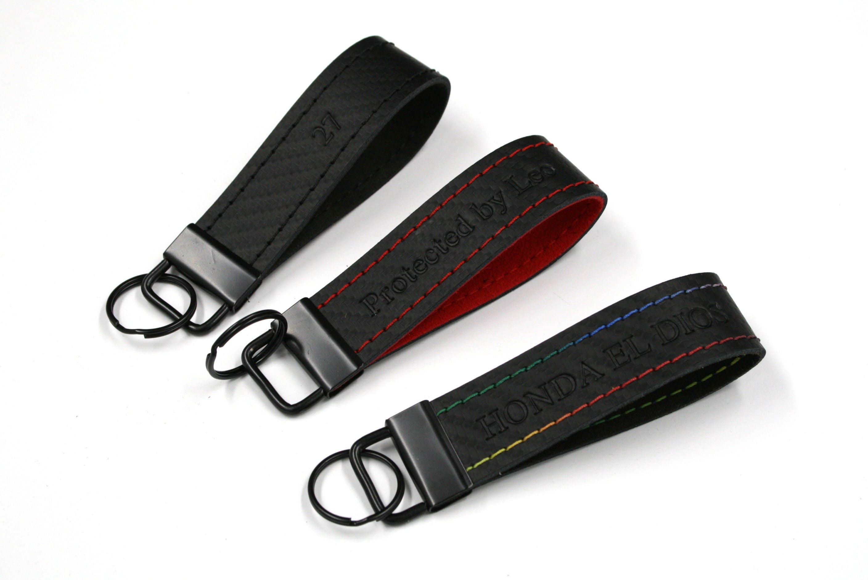 3 Carbon Leder Schlüsselanhänger mit Personalisierung Honda 